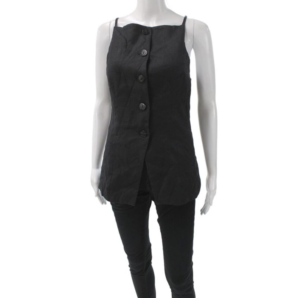 Nude Lucy Women Black Linen Square Neck Sleeveless Camisole Button Size S